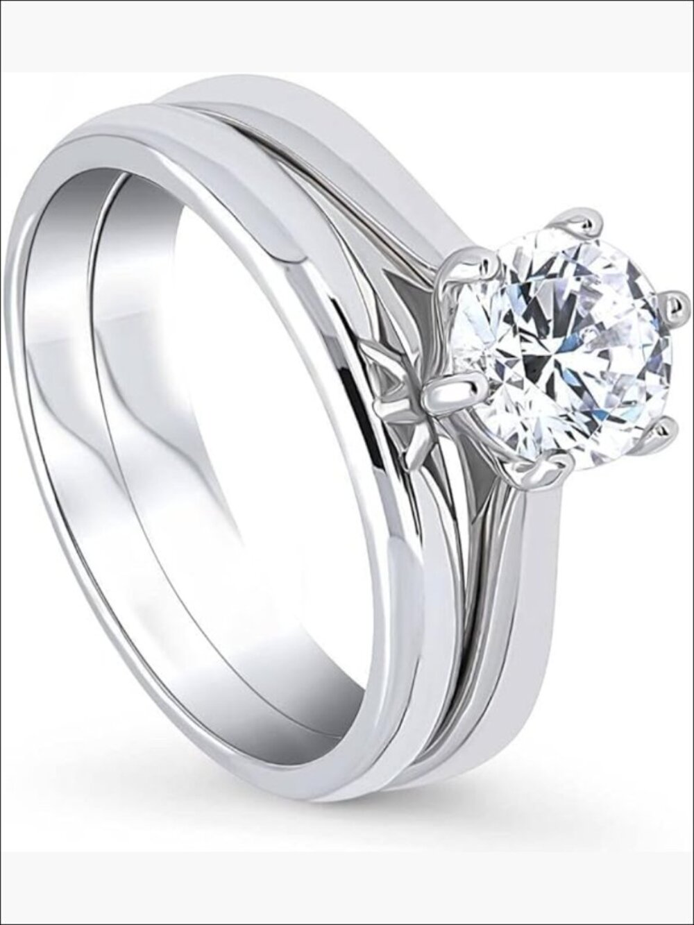 Sterling Silver Solitaire Wedding Engagement Promise Rings Stackable Band Set
